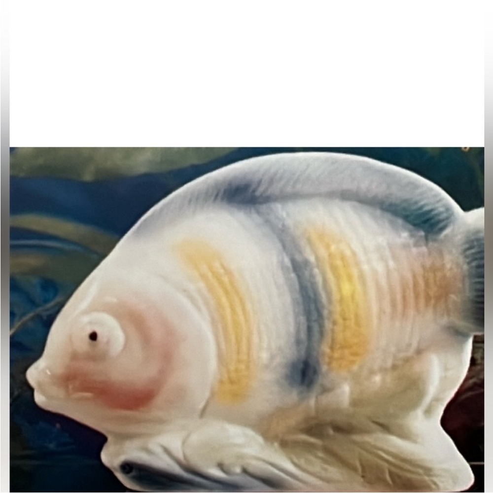 Ceramic Fish Figurine Coastal Nautical Beach Decor Blue Yellow Sculpture